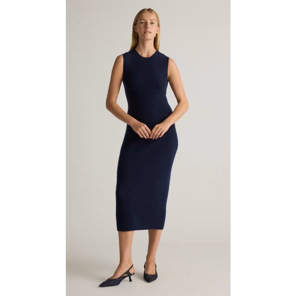 Quince Mongolian Cashmere Sleeveless Midi Sweater Dress True Navy Size L